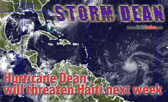 Satellite image shows Tropical Storm Dean's current location 600 miles East of the Caribbean