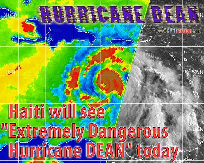 Hurricane Dean weather map showing mid-level shear in the Caribbean on HaitiAction.net